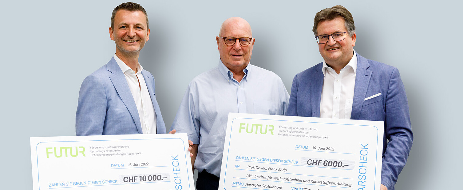 FUTUR Forschungspreise für die OST: Andre Heel, Thomas Schmidheiny, Frank Ehrig (vlnr)
