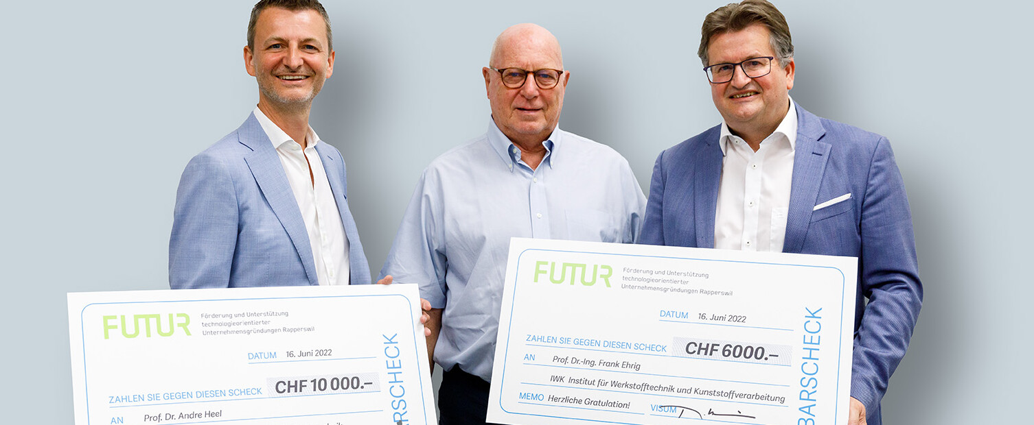 FUTUR Forschungspreise für die OST: Andre Heel, Thomas Schmidheiny, Frank Ehrig (vlnr)