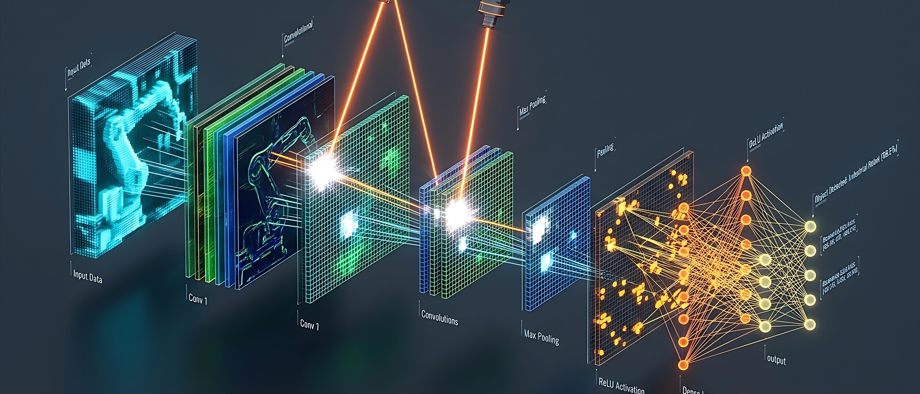 Conceptual illustration of a convolutional neural network architecture with data processing layers transparent background