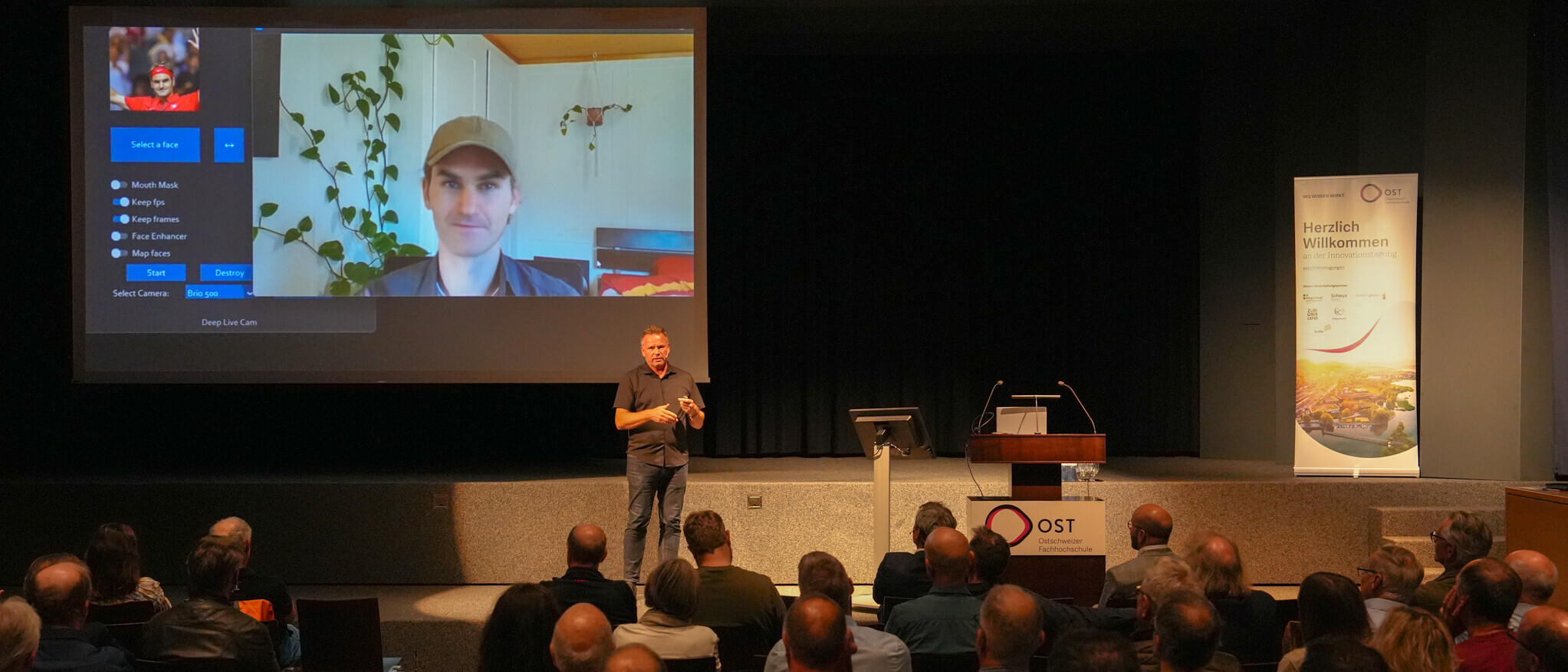 Ivan Bütler, CEO der Compass Security und Lehrbeauftragter an der OST, demonstriert live, wie Deepfakes funktionieren.