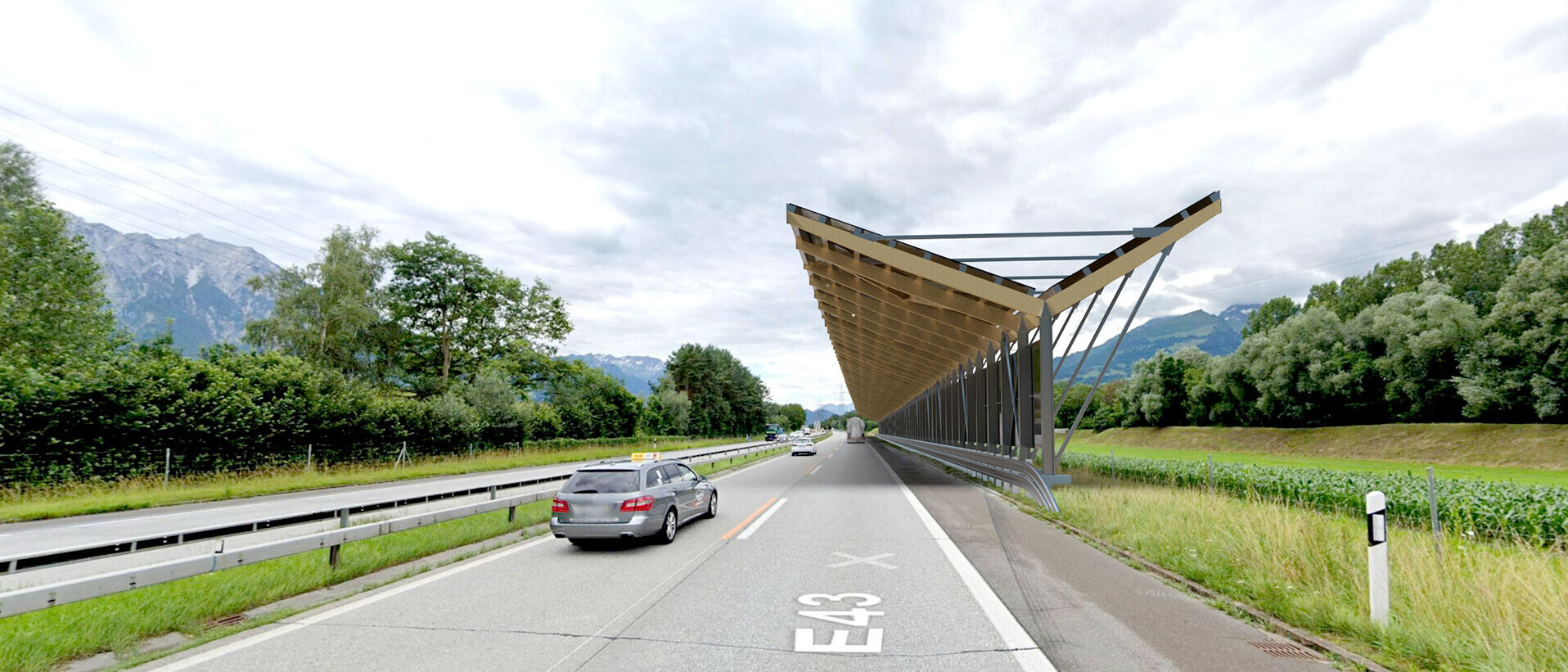 Solaranlagen entlang der Autobahn liefern nachhaltigen, im eigenen Land produzierten Strom.