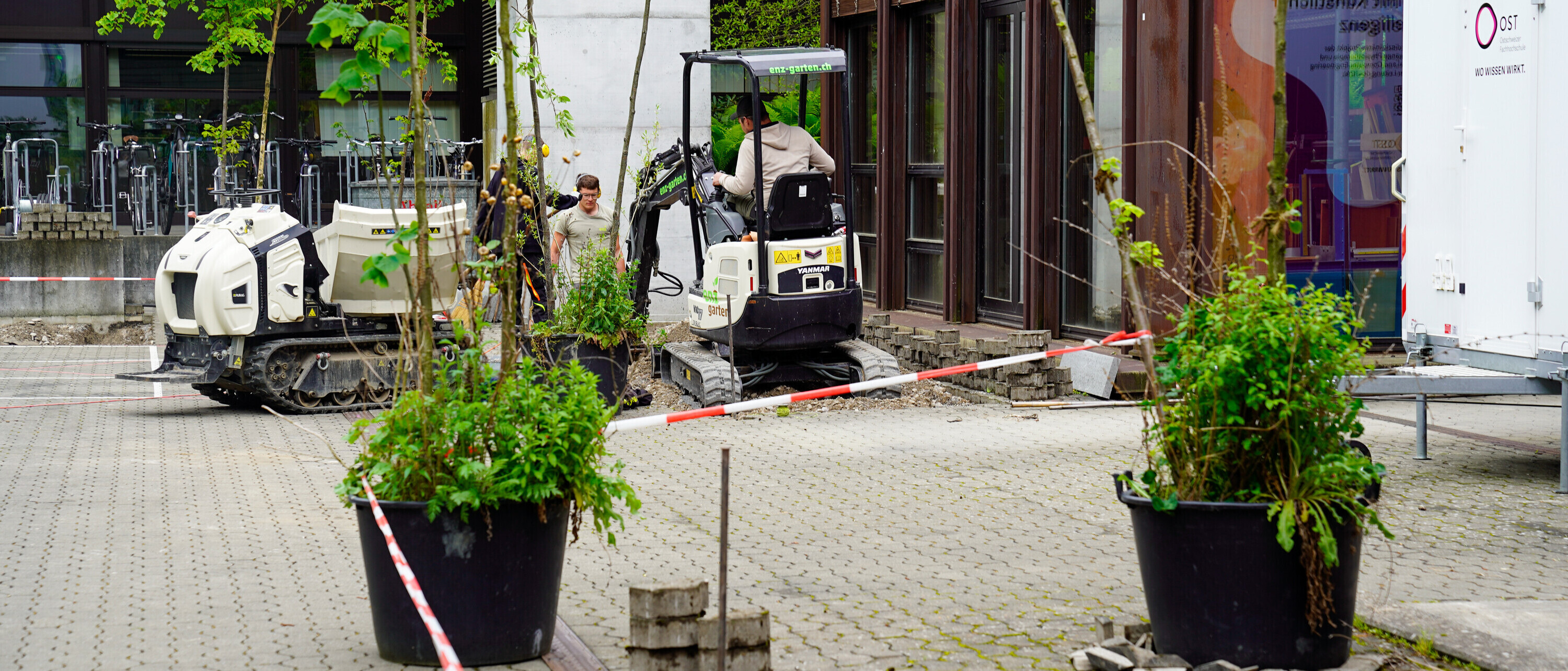Auch der OST-Campus in Rapperswil-Jona wird noch grüner: Zusätzliche Fläche wurde entsiegelt, damit mehr Grünpflanzen gesetzt werden konnten.
