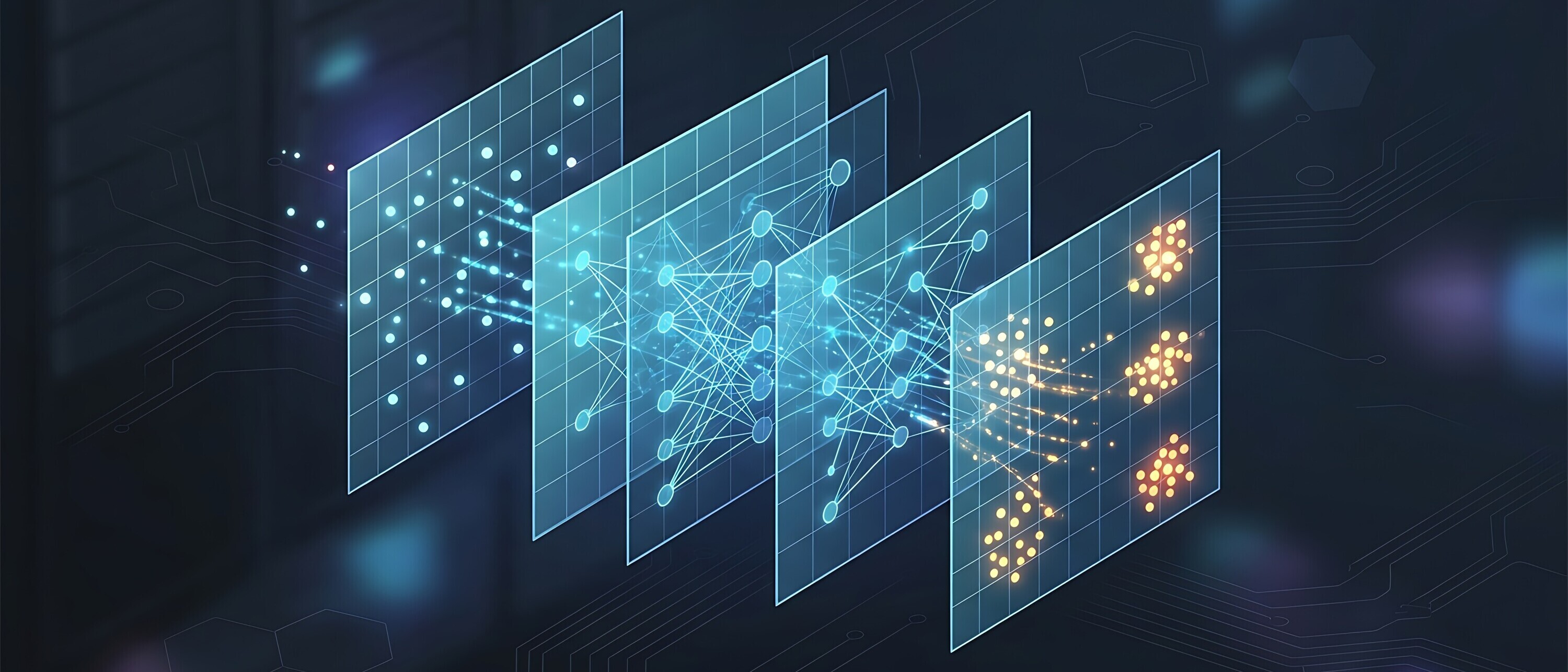 Artificial Intelligence Deep Learning Concept with Multi-layered Neural Network Visualization and Data Science Background