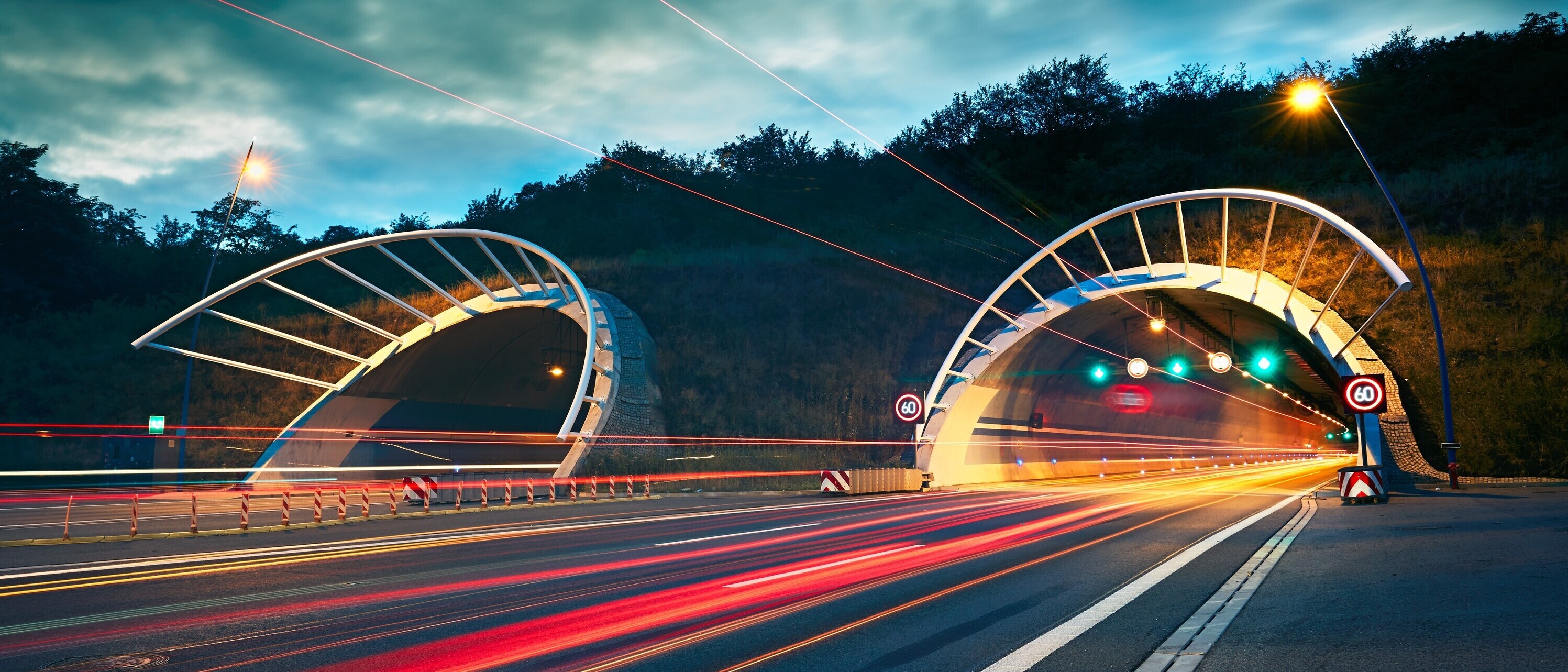 Highway tunnel at night