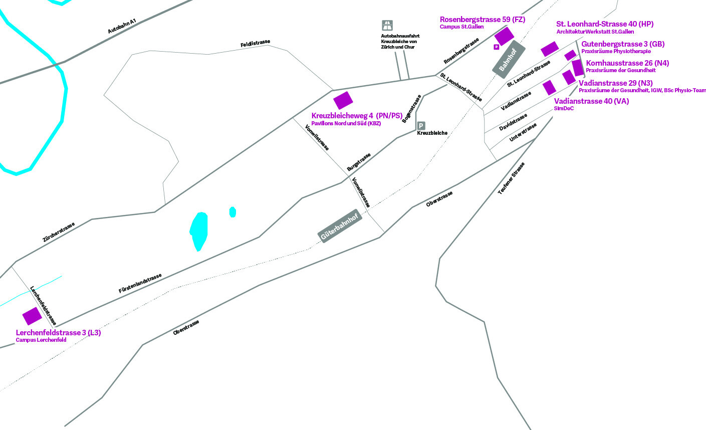 Lageplan Aussenstandorte OST in St.Gallen.