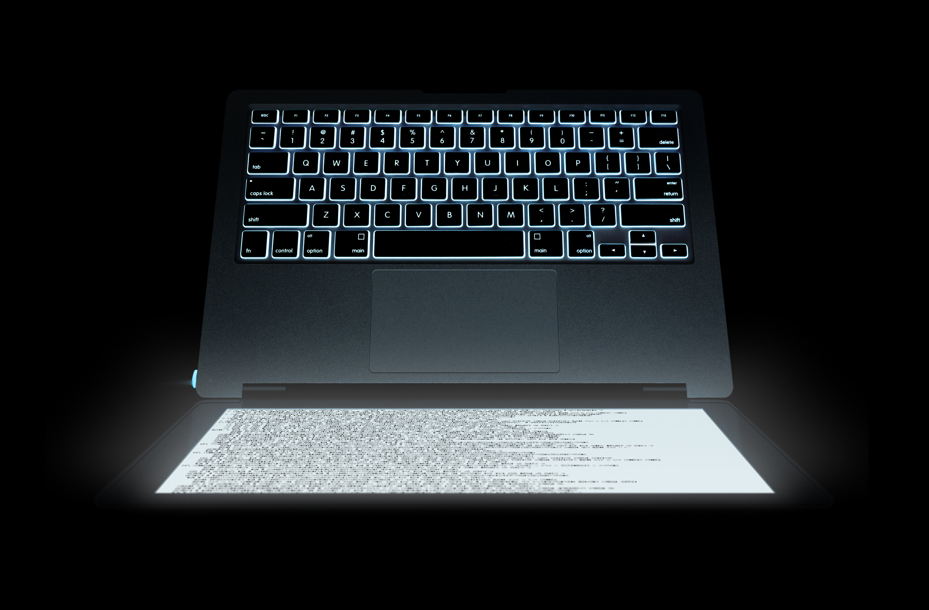 Role reversal, AI writing its own code, represented by computer