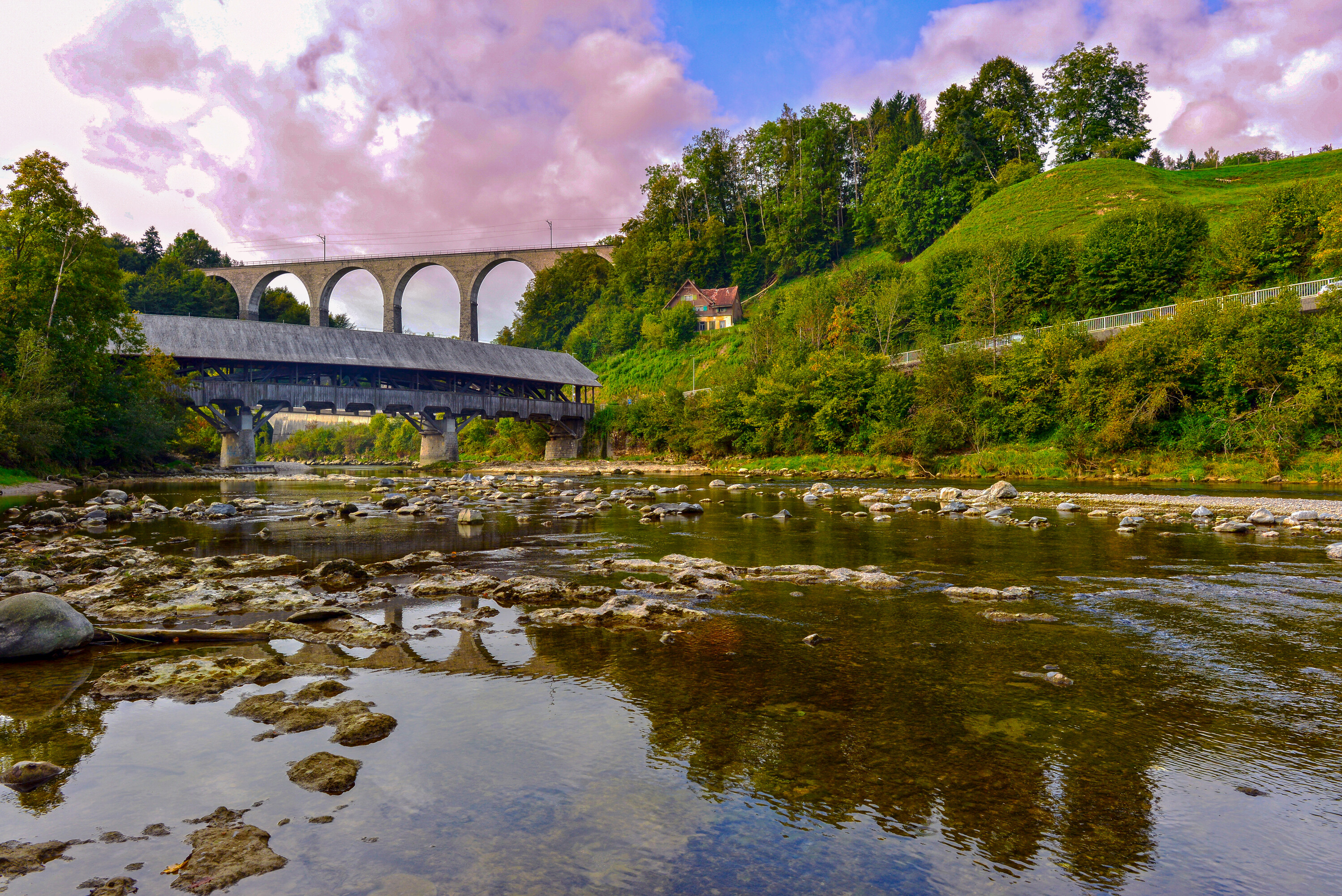Guggenlochbrücke und Hölzerne Thurbrücke in der Gemeinde Lütisburg im Kanton St. Gallen (Schweiz)