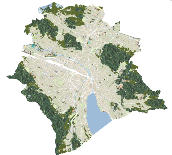 GIS-Karte zur Lage und Verteilung der Sport- und Freiflächen in der Stadt Zürich.