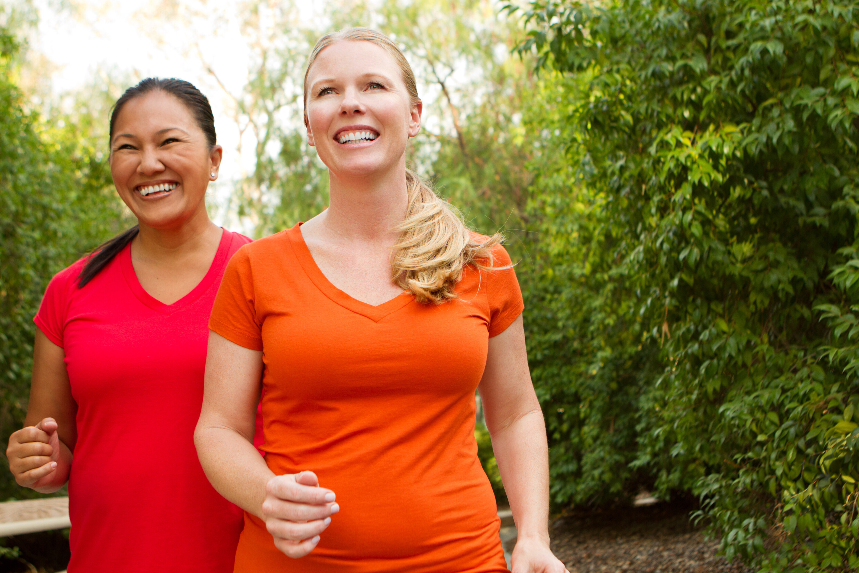 Fit woman walking and exercising.