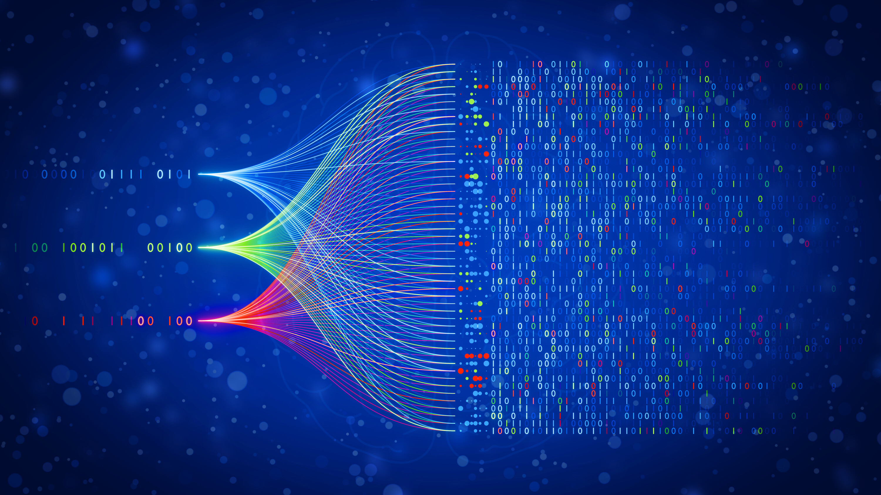 AI artificial intelligence neural network processing big data analytics, machine learning automation and digital data flow visualization for business technology